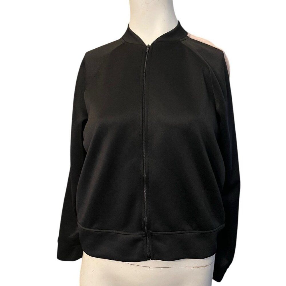 Mossimo Ladies Small Full Zip Bomber Jacket Black Pink Detail Pockets